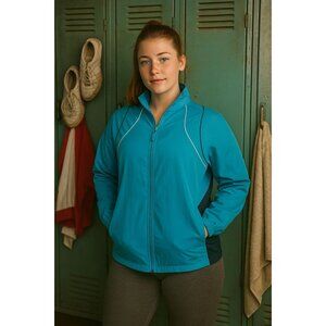 Reebok Blue Windbreaker Jacket L Lightweight Zip Up Activewear Retro Y2K